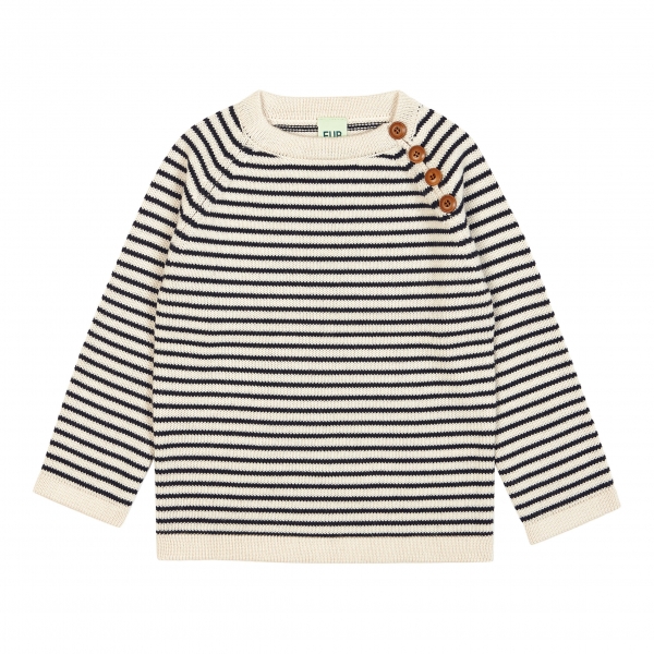 FUB Woll Strickpullover Streifen - ecru navy